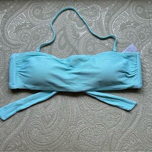 NWT J. Crew Rib Bandeau Top with Back Tie Size Large Sunwashed Aqua